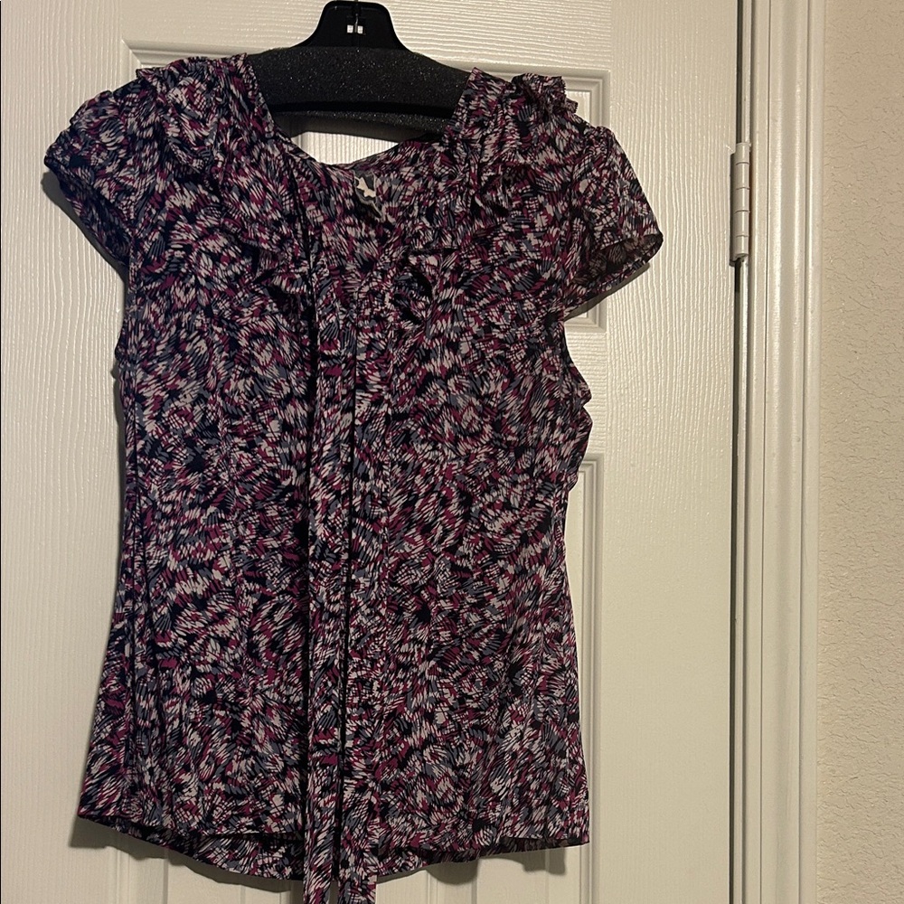98% Silk Purple,Pink, & Black Button-Down Blouse.  Buttoned-Down